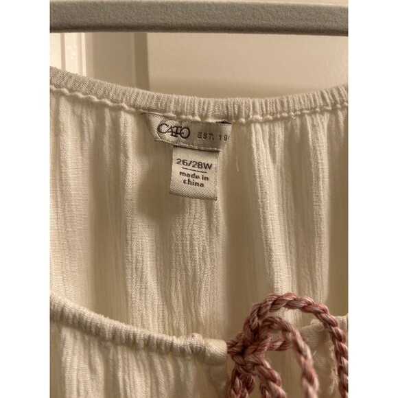 Cato Women's Embroidered Gauze Lace Up Top Plus Size 26/28W Peasant Boho Cream - Picture 7 of 7
